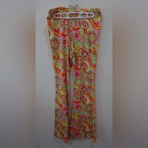 SHEIN Multicolor Floral Flare Pants & Two Mesh Crop Tops - Large